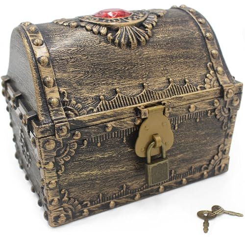 Ppirat schatztruhe caribe,schatzkiste kindergeburtstag,schatzkiste mit schloss,Aus Plastik hergestellt，pirat schatztruhe，für Aufbewahren und Dekorieren,Kindergeschenk，Partydekorationen（12.2x13.2x16CM）