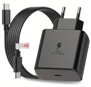 Cargador 45W Super Rapido para Samsung Galaxy S25/S24/S23/S22/S21 Ultra Plus, Cable Nylon USB-C 5A 1.5Mts Incluido.