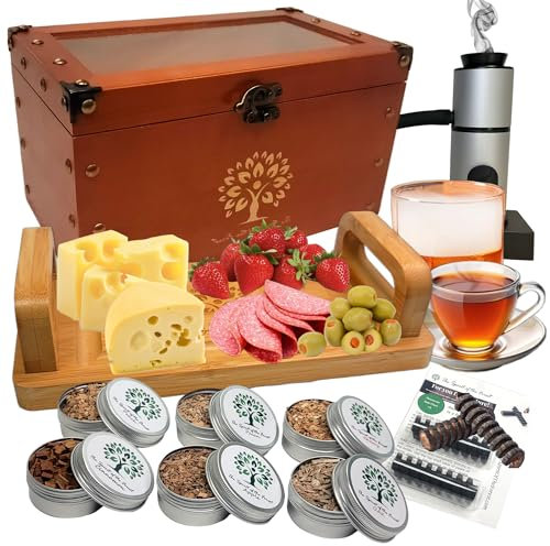 Cocktail Smoker Kit - Whiskey Smoker Kit mit Räucherpistole, Speisetablett und Holzspänen - 6 Geschmacksrichtungen enthalten - Elegantes All-in-One Smoker Box Kit für perfekte Getränke und