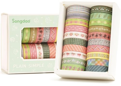 Songdao 20 Rollen Washi Tape Set Masking Tape Klebeband Bunt für Kinder, Scrapbooking zubehör, Bullet Journals, Bastel Planer, Handwerk und DIY (Style Five)