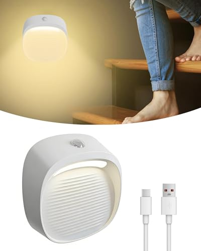ACMHNC Treppenlicht Mit Bewegungsmelder, Linkage Modi, Bis 60 Tage | LED Nachtlicht Batterie USB-C Aufladbar, 2200mAh, Kein Bohren, 3000k für Treppen Flur Schlafzimmer, Küche, Bad