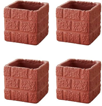 IOEDHW Confezione da 4 fioriere quadrate in Cemento, Vaso per Piante in Cemento Bianco e Rosso da 2/3 Pollici con Foro di drenaggio, Piccole fioriere per Piante grasse Mini Fiori per Giardino Esterno