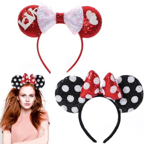 Mausohren Schleife Stirnbänder, Schimmernde Maus Ohren Haarbande – Handgemachte Mouse und Mouse Ohren für Jung und Alt – Ideale für Vergnügungspark, Geburtstagsfeiern und mehr
