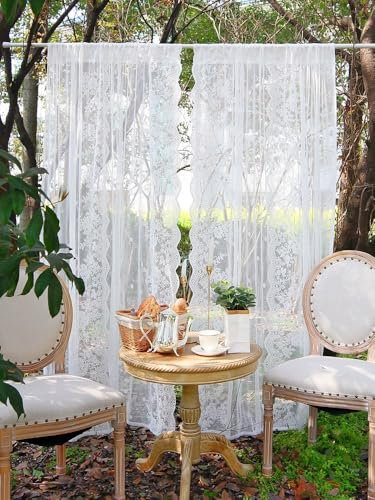 Devola Tenda in pizzo bianco, trasparente, con fiori, stile rustico, lunga per porta del balcone, per soggiorno, 200 x 70 cm (altezza x larghezza x profondità), 1 pezzo