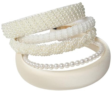 Yemoju 5 Stück Perlen Haarreifen Weiß, Perlenstirnband für Damen Mädchen, Hochzeit Haarschmuck, Haarband mit Künstlichen Perlen, Dirndl Haarreif Oktoberfest Zubehör