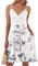 AUSELILY Robe Courbe élégante D'été Femme Bretelles sans Manches Robes Décontractée Courte Col en V avec Poches Fleurs Blanches L