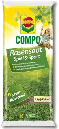 COMPO Rasensaat Spielrasen Sportrasen 8 kg Rasensamen Grassamen Familienrasen