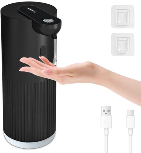 Cuteefun 400ml Seifenspender Automatisch, Schwarz, für Flüssigseife | 4 Kontrollstufen, Wandmontage, Sensorgesteuert, Elektrischer Seifenspender, USB-C Wiederaufladbar, für Küche, Bad, Shampoo