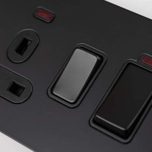 Matte Black Straight Knurled Switches and Sockets (45A Cooker Switch)
