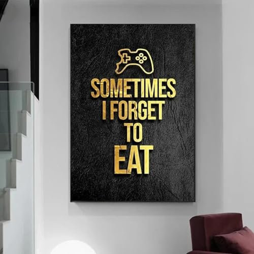 GOSRD Quadro su tela moderno Eat Sleep Game Repeat Gaming Golden Quotes Poster Stampa Immagini Arte per bambini Ragazzi Sala giochi Decorazione 70x100cm Senza cornice