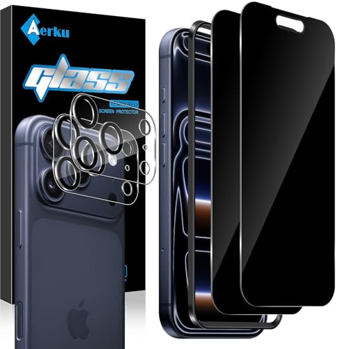 Aerku Sichtschutz für iPhone 17 Pro Max für Panzerglas, 2 Stück Privacy Schutzfolie mit 2 Stück Kameraschutz, 28°Anti-Spy Full Screen Displayschutz Folie, Einfach Installieren Sichtschutzfolie