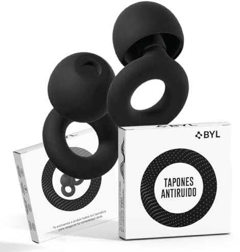 BYL® - SUPER PACK tapones para oidos anti ruido para dormir - tapones para dormir 28dB - auriculares para dormir tallas XS/S/M/L - tapones oidos cancelacion de ruido - ear plugs - earplugs CE (NEGRO)