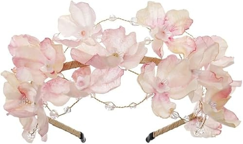 Posoto Wedding Hair Accessory for Women, 1 PC Bridal Bridesmaid Pink Orchid Headband, Floral Crystal Hairpiece, Jewellery for Wedding Guest