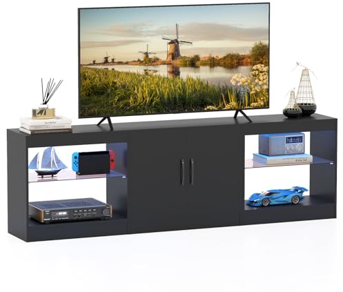 COSTWAY LED TV Stand Cabinet for 85 Inch TVs, Free Combination Modular Media Entertainment Center with RGB Lights & Adjustable Glass Shelves, 195cm Living Room Bedroom TV Unit Console Table (Black)