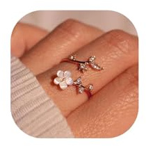 TESGADGETS Geburtsstein-Blumenringe anlaufgeschützter Edelstein Zirkonia verstellbare Ringe Größe Schmuckstück Präsent für Jubilare, Roségold
