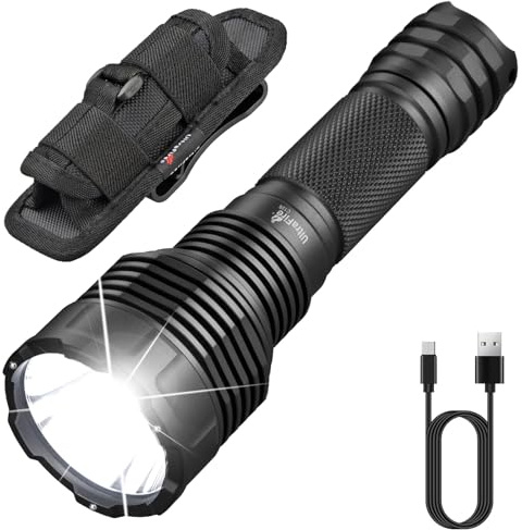UltraFire 2200 Lumen Wiederaufladbare Taktische Taschenlampe mit Holster, 3 Modi Hohe Lumen LED Taschenlampe, USB-C Laden, für Durchsuchung, Sicherheit, Strafverfolgung, Camping, Outdoor, C15S