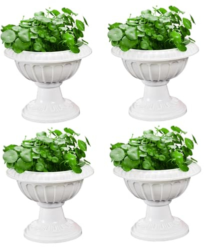 Temeemeg Lot de 4 Pots de Fleurs en Plastique Vintage Classiques 20, 3 x 25, 4 cm, Pots Fleurs légers Style Romain pour la Maison, Le Jardin, Le Balcon, la Maison, la cérémonie Mariage, Blanc