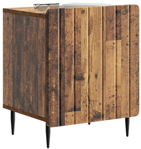vidaXL Nachttisch 2 pcs Altholz 43 x 34,5 x 52 cm Holzwerkstoff, Wohnzimmer, Vintage-Eleganz, rechteckiger Beistelltisch, Nachtisch mit Stauraum, aus Holz, Schwarze Metallbeine