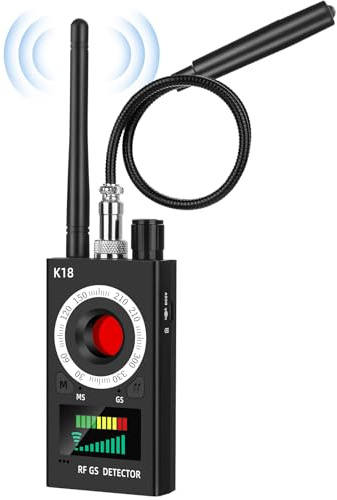 Fssppe K18 Wanzen Detektor 4-in-1, RF GPS Tracker Kamera Finder | Diskrete Suche mit LED, Tonsignal oder Vibrationsalarm; 1 MHz–6,5 GHz; 98 g leicht; 10 h Laufzeit, 7 Tage Standby
