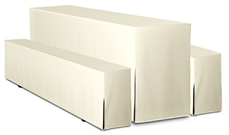 TexDeko® Hussen Bierzeltgarnitur 3-teiliges Set Premium Blickdicht strapazierfähig 2 Bierbankhusse 1 Biertischhusse 220x50cm für Festzeltgarnitur (Creme)