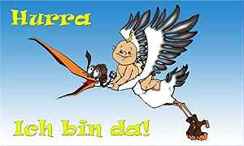 U24 Fahne Flagge Hurra Ich bin da Baby Geburt Babyfahne Storch 90 x 150 cm