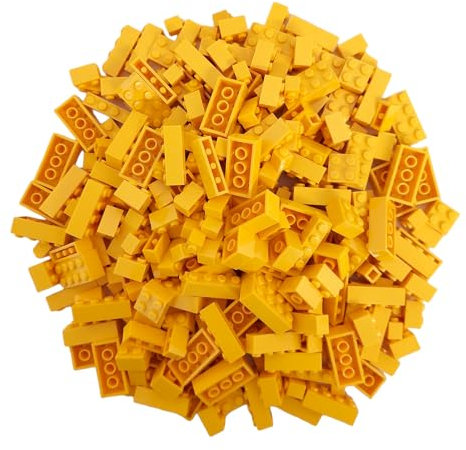 Q-Bricks Classic Bausteine-Box | 300 STK. Grundbausteine in 5 Formen | Farbe: Verkehrsgelb | Verpackt in Einer wiederverwendbaren Box | 100% kompatibel | Hergestellt in der EU