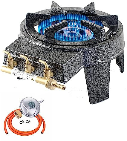 NJ GB-17 Gas Stove - Cast Iron Triple Ring Burner Outdoor Commercial High Power Boiling Ring Camping Cooker LPG 9.0kW (Butane 29mbar Screw-on)