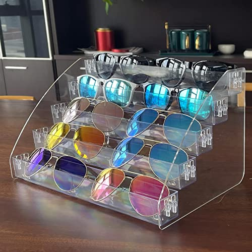 MineDecor 10 Piece Acrylic Sunglasses Organizer Clear Eyeglasses Display Case 5 Tier Eyewear Storage Tray Box For Glasses Tabletop Holder Stand