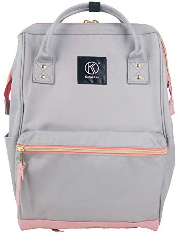 Kah&Kee Eleganter wasserdichter Damen Rucksack mit Laptopfach - Diebstahlsicheres Design - Wickeltasche - Anti-Diebstahl Reisetasche - Lässiger Schulranzen(Hellgrau/Pink, Klein)
