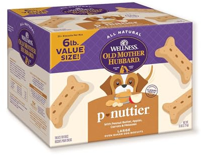 Wellness Old Mother Hubbard Classic P-Nuttier Dog Biscuits, Natural Training Treats, Peanut Butter Flavor, Large Size, 6 lb Box