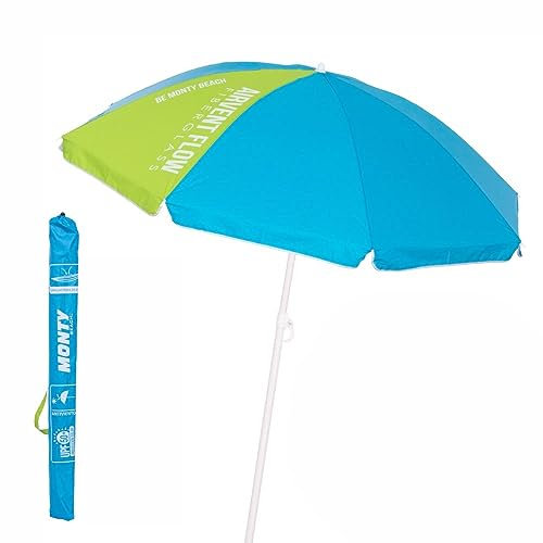 Sombrilla de Playa de 8 Varillas con protección Solar UPF+50 de Acero y Nylon Azul y Verde, de Ø 180 cm