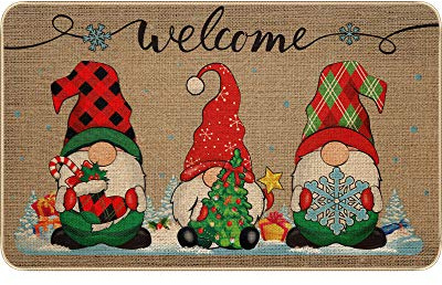 Christmas Mats Gnome Doormat Christmas Welcome Floor Doormat Xmas Gnome Decorative Mat Non Slip and Washable Winter Rubber Santa Snowflakes Door Mat for Outdoor Indoor 28 x 17 Inch (Classic Style)