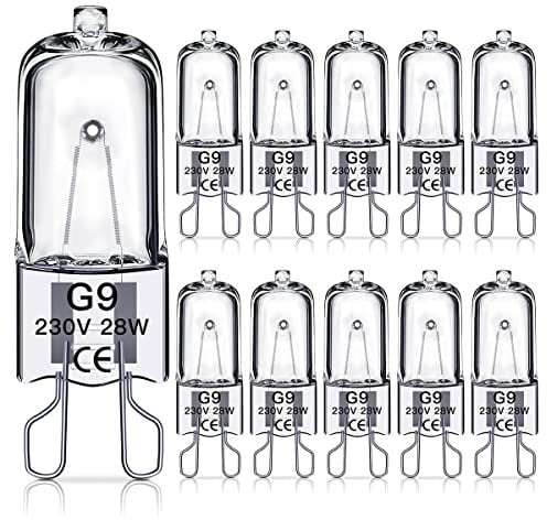 SILKIT G9 Halogen Light Bulbs 28W, G9 Dimmable Capsule Bulbs, Warm White 2800K, Non-Flicker,10 Pack