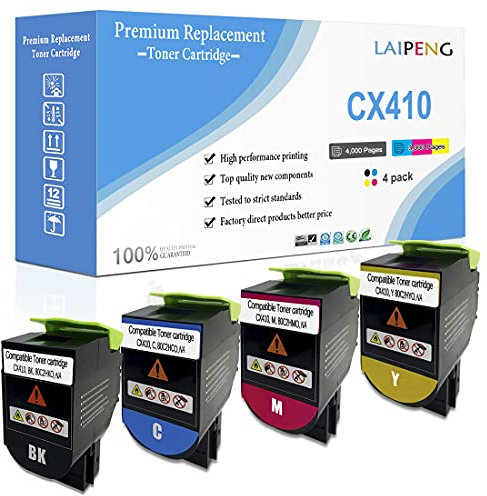 4-Farben-Kompatible Tonerkartuschen CX410 CX510 Hohe Kapazität 4000 Seiten BK, 3000 Seiten CMY für Lexmark Drucker CX410de CX510de CX410dte CX410e CX510dthe CX510dhe