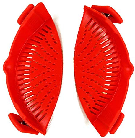 Passoire à Clip en Silicone Filtre à pâtes à clipser Entonnoir pour Casserole Gadgets de Cuisine,égouttoir pour Spaghetti,pour Pâtes,Légumes,Nouilles,Casseroles 2 Pièces (Rouge) -Wilsonzin