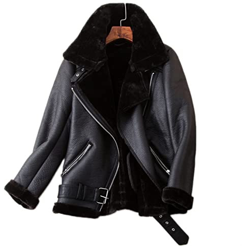 Femmes Hiver Veste En Laine Avec Collier De Fourrure - Parka À Glissière Chaud Epais - Vêtements De Dessus En Cuir D'agneau ( Color :