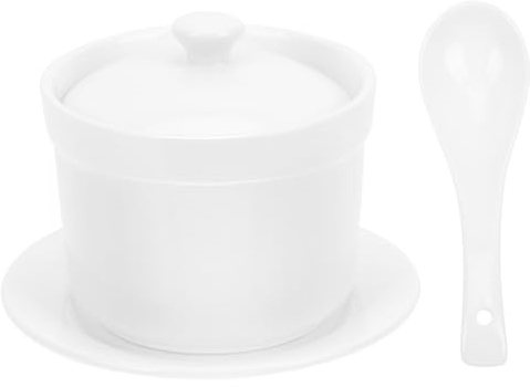 TOPBATHY Soperas De Porcelana Con Tapa Cuenco Sopa Para Restaurante Y Hogar Tazón De Guiso De 4.92 in Con Base Y Cuchara Para Servir Sopa En Cocina Hotel Y Fiesta