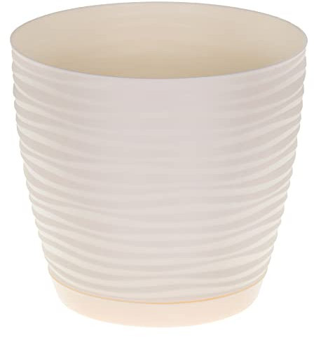 Sahara Indoor Plant Pots – Modern Round Plastic Flower Pots with Drainage Hole & Saucer – 7 Sizes, 8 Colours for Succulents, Herbs, Flowers & Houseplants (17 cm, Cream)