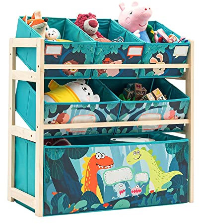Toy Storage Organizer 3-Tier Wooden Children Storage Rack Toy Storage Unit with 6 Fabric Detachable Drawers Toy Shelves Display Stands Shelf Bookshelf Bookcase Kid’s Multi Cabinet for Books Toys
