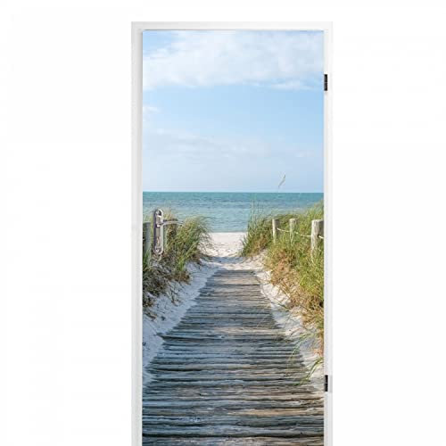 nikima Schönes für Kinder selbstklebendes Türbild - Ostseeweg 0,9 x 2 m (16,66 €/m²) - Türtapete Türposter Klebefolie Dekorfolie Strand Nordsee ostsee Holzweg Meer