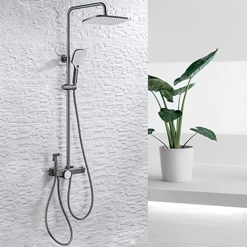 Bathroom Sink Taps All Copper Thermostat Gun Gray Four-Function Shower Set Black Bathroom Rain Shower Shower Spray Gun Flushing Shower, Thermostatic Four-Function Gun Gray