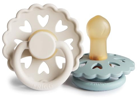 FRIGG Fairytale Schnuller 2 Packung | Latex Schnuller | BPA-Frei | Hergestellt in Dänemark | Symmetrischer Sauger in Kirschform (Cream/Stone Blue, Größe 1 (0-6 Monate))