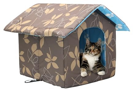 Vinnypet Niche D'extérieur pour Chat Facile à Laver Pliable avec Coussin Amovible Résistant Aux Intempéries Abri Maison pour Chats Imperméable