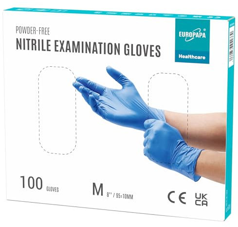 EUROPAPA® Lot de 100 gants jetables en nitrile - Non poudrés - Sans latex - Non stériles - Sans latex - Bleu océan