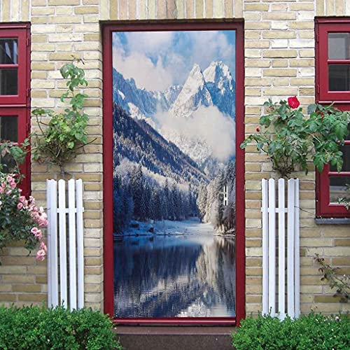 Stickers Porte Trompe Loeil Paysage Naturel De La Forêt De Montagne Enneigée 90 X 200 Cm Sticker Porte Affiche Autocollante Effet 3D,Poster Trompe L'Œil Pour Porte Autocollants Enfants Adulte Chambre