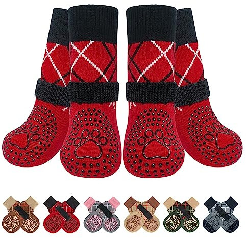 BEAUTYZOO Hundesocken Anti Rutsch, Doppelseitige Hundesocken Leckschutz mit Klettverschluss Riemen für Innenbereich Pfotenschutz für Hunde, Schuhe für Kleine, Mittlere und Große Hunde, 6er-Set
