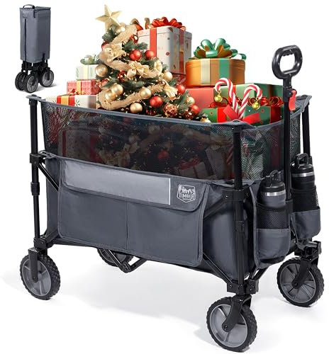 TIMBER RIDGE Chariot à 4 roulettes Grande Capacité 225L, Chariot de Plage Pliable Tout Terrain avec Haut Réglable pour Jardin, Pique-Nique, Shopping