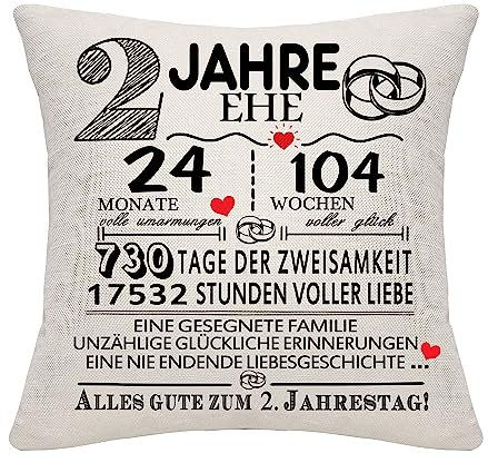 Bommex 2 Jahre Ehe Geschenk 2. Hochzeitstag Kissen Abdeckung Keepsake Dekoration Geschenk für Paare Eltern Frauen Männer Mama Papa Ehemann Frau Oma Opa Tante Onkel Freunde (2. Jahrestag)