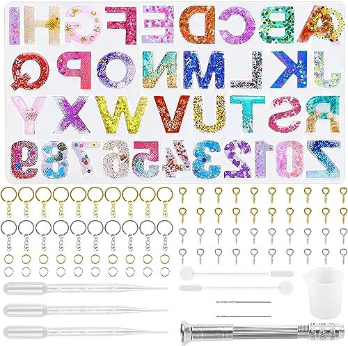 Ticeed 230 Stück Silikonformen Resin Rückwärts Silikon Alphabet Harz Gießform Kit Schmuck Anzahl Schmuck Epoxidharz Silikonform Buchstaben Resin Gießharz Casting Formen Harz