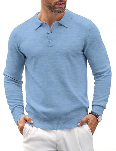 COOFANDY Men's Jumper Long Sleeve Poloshirt Knitted Pullover Winter Sweater Casual Solid Color Sweatshirt Regular Fit